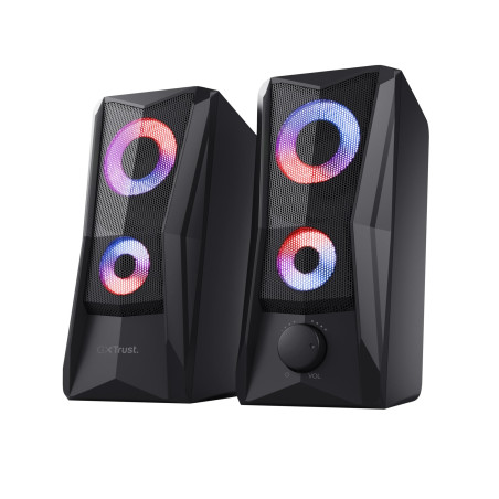 Trust Gaming GXT 606B Javv Enceinte PC Gamer 2.0 avec Éclairage LED RGB, 12W (6W RMS), Alimentation USB, Jack 3,5 mm, Système d'