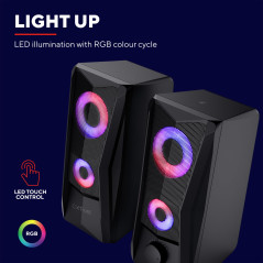 Trust Gaming GXT 606B Javv Enceinte PC Gamer 2.0 avec Éclairage LED RGB, 12W (6W RMS), Alimentation USB, Jack 3,5 mm, Système d'