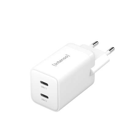 Intenso Adaptateur d'alimentation W40CC GaN, Bloc d'alimentation USB-C avec 2 Ports USB-C, 40 W et Technologie GaN, Blanc