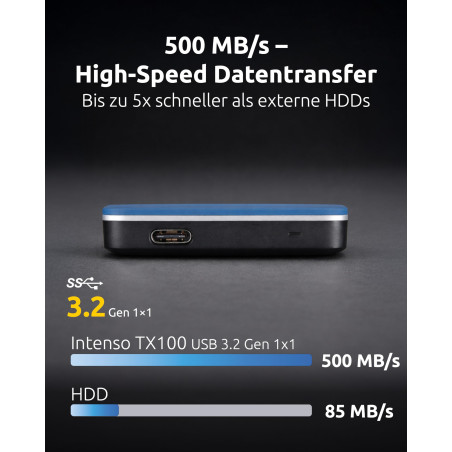 Intenso Disque dur externe SSD TX100, 500 Go Portable Solid State Drive, Super Speed USB 3.2 Gen 1x1 (5 Gbit/s), jusqu'à 500 Mo/