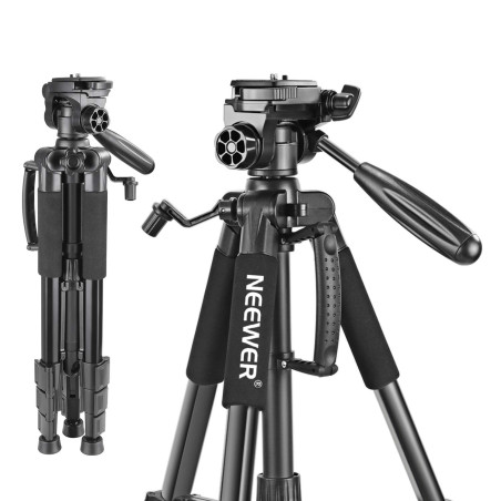 Neewer 142 centimètres Trépied Aluminium Portable Noir avec Tête Pivotante 3 Directions et Sac pour DSLR, DV Vidéo Caméscope, Ch