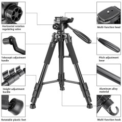 Neewer 142 centimètres Trépied Aluminium Portable Noir avec Tête Pivotante 3 Directions et Sac pour DSLR, DV Vidéo Caméscope, Ch