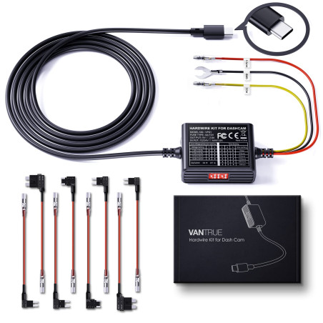 VANTRUE USB C Kit de câble à 5 Vitesses, Changement de Vitesse Type C Long 3,5 m, 12V-24V à 5V Dash Cam Hardwire Kit avec Porte-
