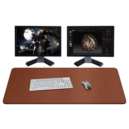 ZORESYN XXL Tapis de Souris,sous-Mains en Cuir PU,imperméable Tapis de Souris Gaming(Marron, 110x50CM)