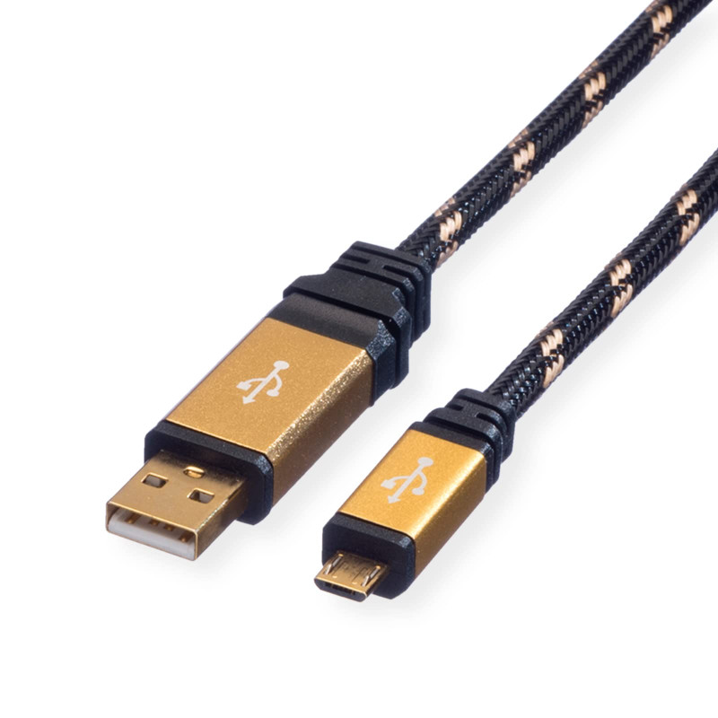 ROLINE GOLD câble USB 2.0 - Type AB mâle - Câble Micro USB - Câble de recharge pour Smartphone et Tablette - 0.8m ROLINE GOLD câble USB 2.0 - Type AB mâle - Câble Micro USB - Câble de recharge pour Smartphone et Tablette - 0.8m