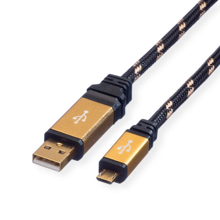 ROLINE GOLD câble USB 2.0 - Type AB mâle - Câble Micro USB - Câble de recharge pour Smartphone et Tablette - 0.8m