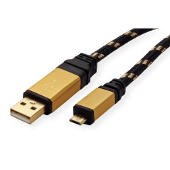 ROLINE GOLD câble USB 2.0 - Type AB mâle - Câble Micro USB - Câble de recharge pour Smartphone et Tablette - 0.8m