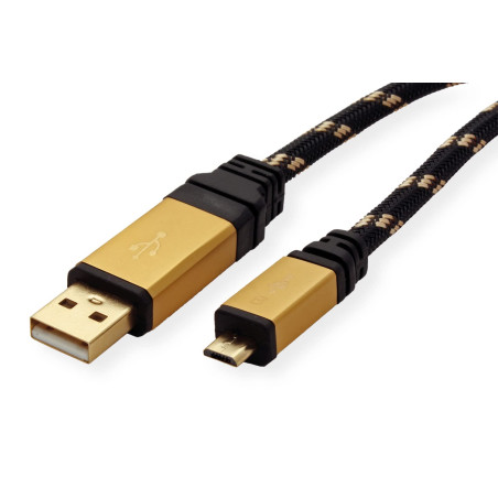ROLINE GOLD câble USB 2.0 - Type AB mâle - Câble Micro USB - Câble de recharge pour Smartphone et Tablette - 0.8m