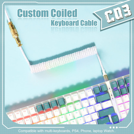 XINMENG C03 Câble Enroulé Tressé pour Clavier, Aviateur à Double Gaine Détachable USB-C Personnalisé, Type-C Vers USB-A pour Méc