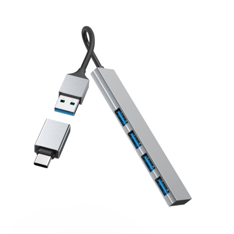 Hama Hub USB, 4 Ports, USB 3.2 Gen1, 5 Gbit/s, Ultra Slim avec Adaptateur USB-C, Garantie 30 Ans, Gris Hama Hub USB, 4 Ports, USB 3.2 Gen1, 5 Gbit/s, Ultra Slim avec Adaptateur USB-C, Garantie 30 Ans, Gris
