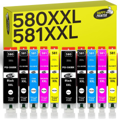 Happy Printer 10 XXL Cartouches compatibles avec Canon PGI-580 CLI-581 pour Pixma TR7500 TR7550 TR8550 TS6100 TS6150 TS6151 TS62