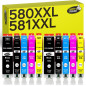 Happy Printer 10 XXL Cartouches compatibles avec Canon PGI-580 CLI-581 pour Pixma TR7500 TR7550 TR8550 TS6100 TS6150 TS6151 TS62