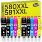 Happy Printer 10 XXL Cartouches compatibles avec Canon PGI-580 CLI-581 pour Pixma TR7500 TR7550 TR8550 TS6100 TS6150 TS6151 TS62