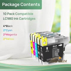 Starlet24 10x LC980 Cartouches d'encre Compatibles pour Brother LC-980 LC-1100 LC980 LC1100 pour DCP-185C DCP-383C DCP-385C DCP-