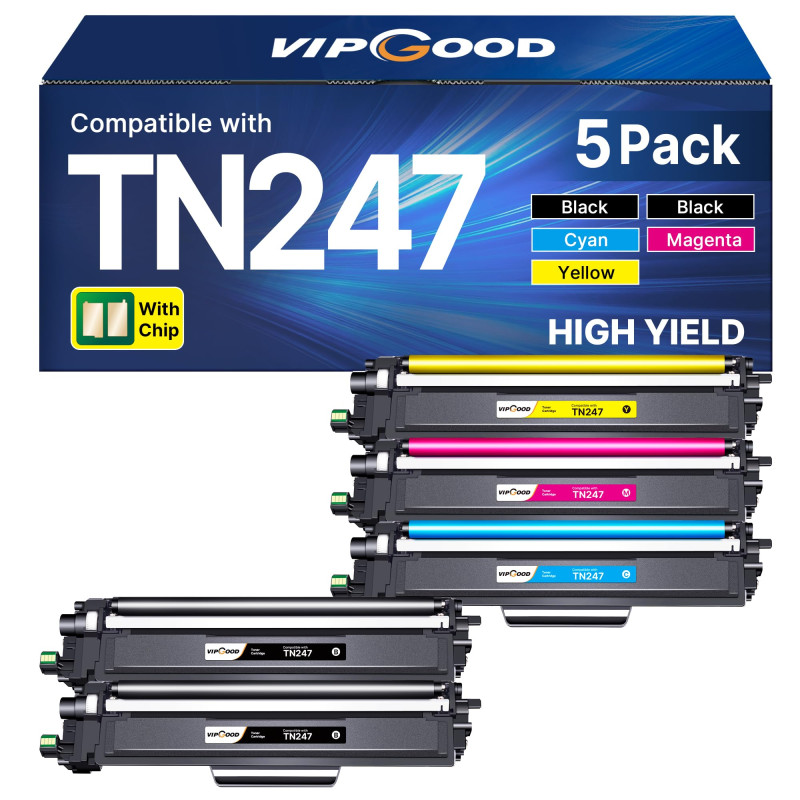 VIPGOOD TN247 TN-243CMYK Cartouches de Toner Compatible pour Brother TN247 TN243 pour DCP-L3550CDW MFC-L3750CDW MFC-L3770CDW MFC