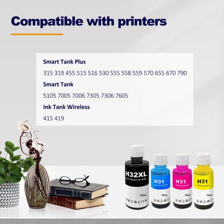 LAIPENG Compatible avec HP 31 32 XL Encre pour Smart Tank 7005 515 5105 555 7006 7306 655 559 7305 580 670 530 7006 Imprimante M