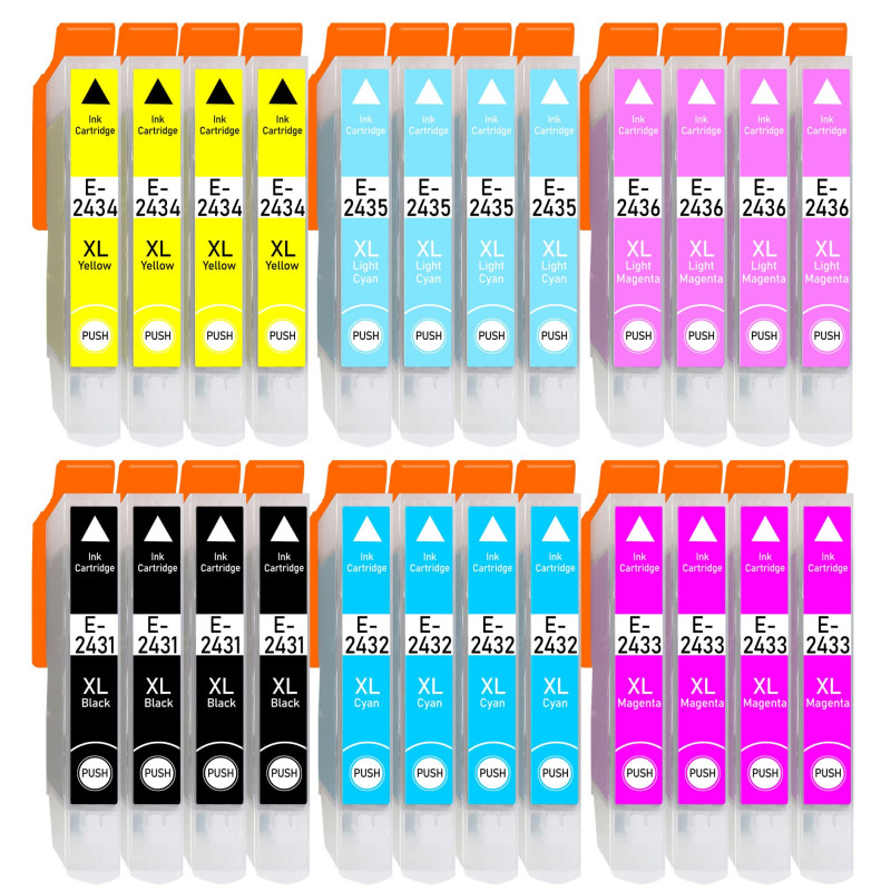 24 Cartouches d'Encre XL Toutes Couleurs Remplacer Epson N° 24 XL T2431-T2436 - Compatible avec Expression Photo XP-55, XP-750, 24 Cartouches d'Encre XL Toutes Couleurs Remplacer Epson N° 24 XL T2431-T2436 - Compatible avec Expression Photo XP-55, XP-750,