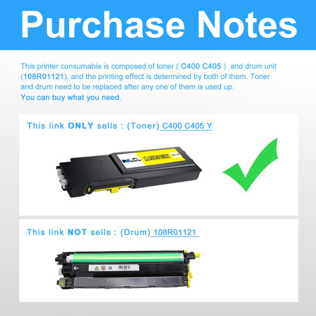LCL Cartouche de Toner Remanufacturée C400 C400V C400N C400DN C405 C405V C405N C405DN 106R03501 106R03517 4800Pages (1Jaune) Rem