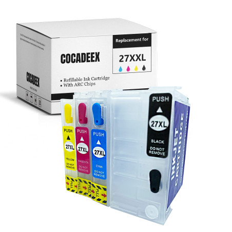 COCADEEX Cartouche d'encre vide rechargeable de rechange pour imprimante 27XL 27XXL - Fonctionne avec les imprimantes Workforce 