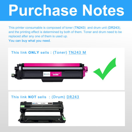 LCL Cartouche de Toner Compatible TN243 TN-243 TN243M TN-243M (1 Magenta) Remplacement pour Brother HL-L3210CW HL-L3230CDW HL-L3