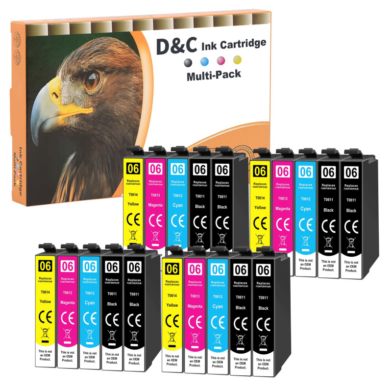 D&C Lot de 20 Cartouches d'encre compatibles pour Epson T-611 T-612 T-613 T-614 pour Stylus D68 D68PE D88 D88Plus D88PE DX-3800 D&C Lot de 20 Cartouches d'encre compatibles pour Epson T-611 T-612 T-613 T-614 pour Stylus D68 D68PE D88 D88Plus D88PE DX-3800