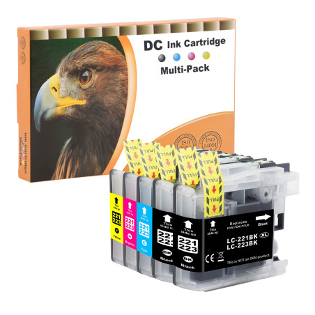D&C 5x cartouches d'encre pour Brother LC-221 LC-223 Compatible pour Brother DCP-J4120DW J562DW MFC-J4420DW J4425DW J4620DW J462