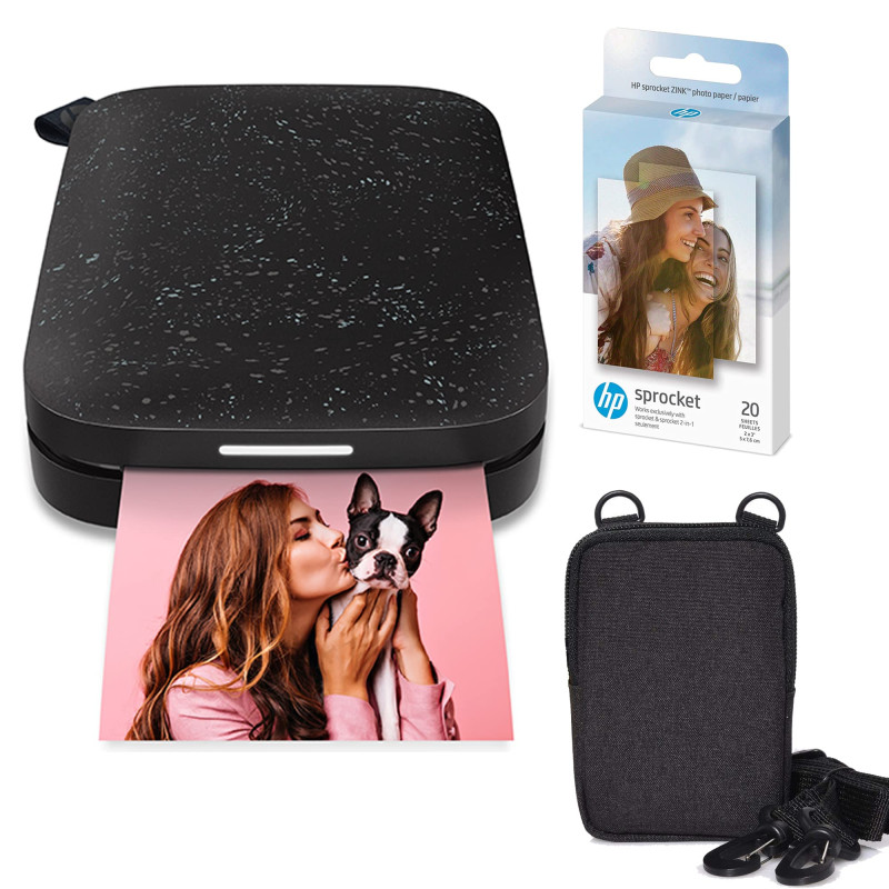HP Sprocket Imprimante Photo instantanée Portable 2x3 Pouces (Noir) Paquet de Papier Zink