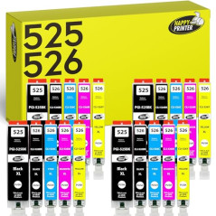 Happy Printer 20 XL Cartouches compatibles avec Canon PGI-525 / CLI-526 pour Pixma IP4850 IP4950 IX6550 MG5140 MG5150 MG5240 MG5