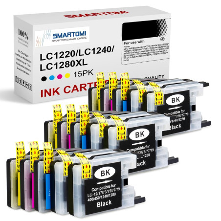 SMARTOMI - 15 Cartouches d'encre compatibles avec Brother LC1220/LC1240/LC1280XL,pour imprimantes Brother MFC-J280W J425W J430W 