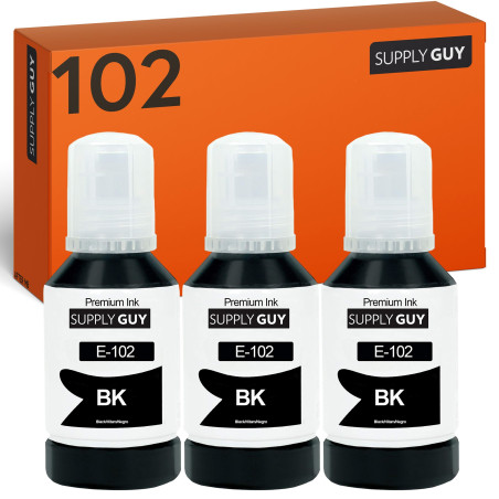 Supply Guy Encre Noir pigmenté compatibles avec Epson 102 pour EcoTank ET-4850 ET-2850 ET-2856 ET-3850 ET-4856 ET-15000 (3 Boute