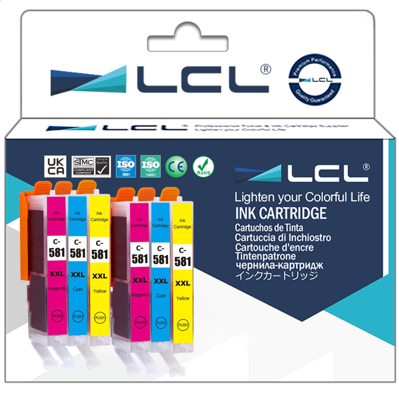 LCL Cartouche d'encre Compatible CLI-581 CLI-581XL CLI-581XXL 1998C001 1997C001 1996C001 12.5 ML (2Cyan 2Magenta 2Jaune) Remplac