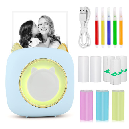 GuKKK Imprimante Photo Portable, Mini Imprimante Photo Instantané sans Fil, Imprimante Thermique sans Fil BT Imprimante Mobile a