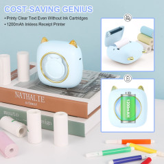 GuKKK Imprimante Photo Portable, Mini Imprimante Photo Instantané sans Fil, Imprimante Thermique sans Fil BT Imprimante Mobile a