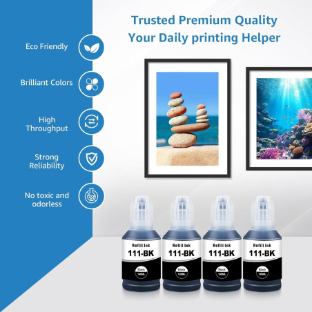 Yongairuink 111 Encre 111 Bouteille d'encre Multipack pour ET-M1100 ET-M1120 ET-M1140 ET-M1170 ET-M1180 ET-M2120 ET-M2140 ET-M21