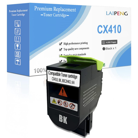 Cartouche de Toner Compatible CX410 CX510 Noire Haute Capacité 4000 Pages BK pour Imprimantes Lexmark CX410de CX510de CX410dte C