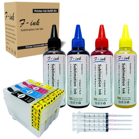 F-INK Ensemble d'encres de Sublimation de 400 ML Compatible avec Les Cartouches d'encre Epson 16 ou 16XL. Fonctionne sur des Tas