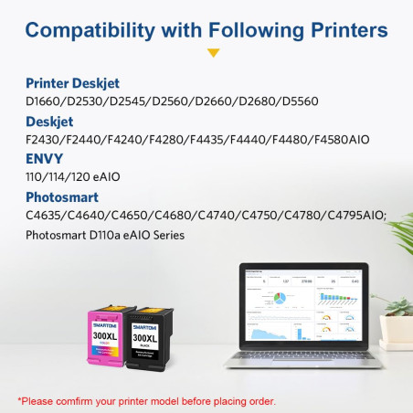SMARTOMI 300 300XL Remanufacturées Cartouches d'encre Remplacement pour HP 300 XL pour Envy 100 110 114 120 Deskjet F4280 F4500 