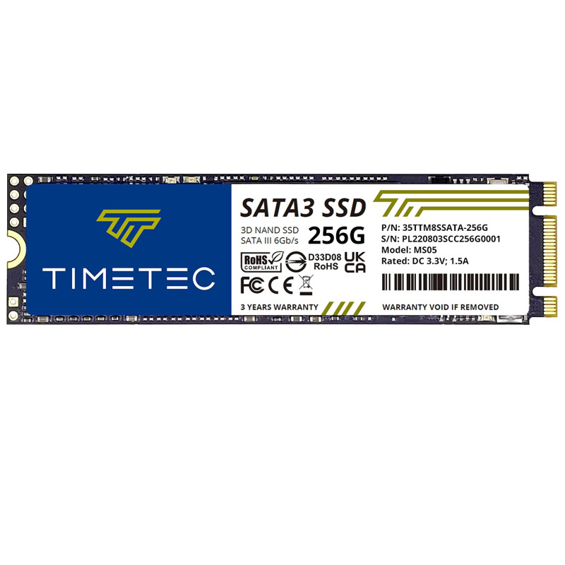 Timetec 256 Go SSD 3D NAND TLC SATA III 6 GB/s M.2 2280 NGFF 128 ToW Vitesse de Lecture jusqu'à 550 Mo/s SLC Cache Performance B