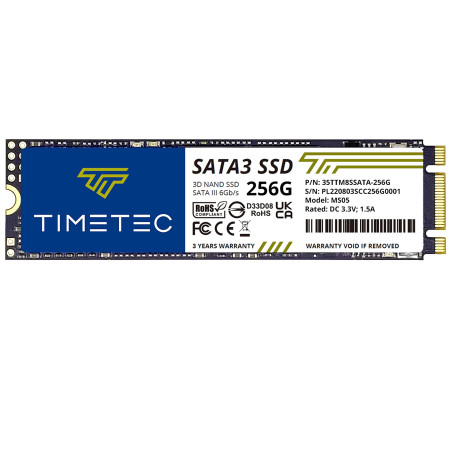 Timetec 256 Go SSD 3D NAND TLC SATA III 6 GB/s M.2 2280 NGFF 128 ToW Vitesse de Lecture jusqu'à 550 Mo/s SLC Cache Performance B