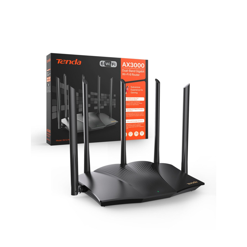 Tenda RX12 Pro Routeur WiFi 6 AX3000 Dual Band Gigabit, 2404Mbps/5GHz + 574 Mbps/2.4GHz, 4 Ports Gigabit, Largeur de Bande 160MH Tenda RX12 Pro Routeur WiFi 6 AX3000 Dual Band Gigabit, 2404Mbps/5GHz + 574 Mbps/2.4GHz, 4 Ports Gigabit, Largeur de Bande 160MH