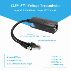 Revotech 12V/2A Actif PoE Splitter DC 5.5*2.5mm Interface, 48V PoE vers DC 12V/2A Sortie, 10/100Mbps Conforme IEEE802.3af/at, Ad