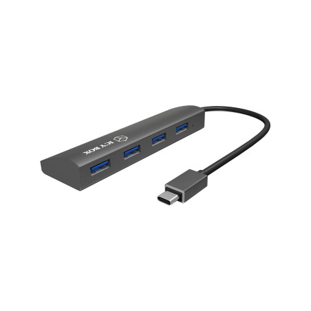 ICY BOX IB-AC6405-C hub USB 4 Voies avec cble USB Type-C & 4X Ports USB 3.0 (Type-A), cble intégré, Aluminium, Anthracite