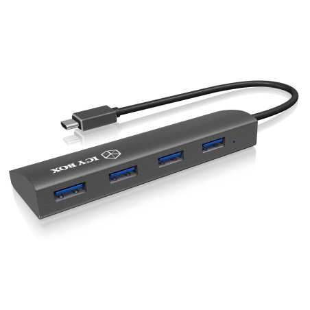 ICY BOX IB-AC6405-C hub USB 4 Voies avec cble USB Type-C & 4X Ports USB 3.0 (Type-A), cble intégré, Aluminium, Anthracite