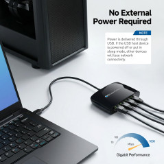 Cable Matters Switch Ethernet Commutateur USB 3.1 vers 4 Ports Gigabit Ethernet (Adaptateur USB Ethernet), Noir
