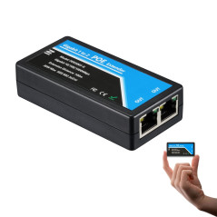 Revotech 2 Ports Gigabit POE Prolongateur, IEEE 802.3af/at PoE+, 10/100/1000 Mbps, POE Répéteur 100 mètres(328 ft), Extender 1 E