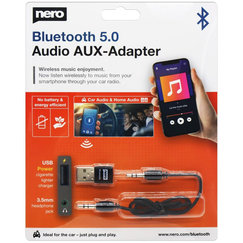 Nero Adaptateur Audio Bluetooth 5.0 AUX | Récepteur & Transmetteur USB pour Voiture, Système HiFi et Haut-parleurs | Jack 3,5 mm Nero Adaptateur Audio Bluetooth 5.0 AUX | Récepteur & Transmetteur USB pour Voiture, Système HiFi et Haut-parleurs | Jack 3,5 mm