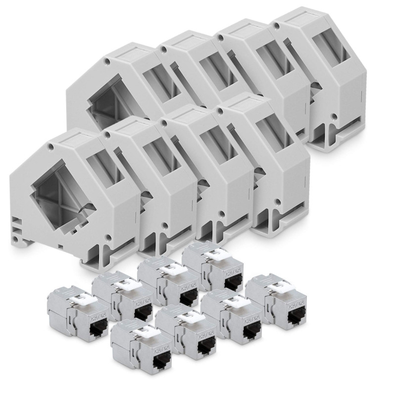 kwmobile 8X Module Keystone RJ45 Cat 6a - Modules de Brassage pour Branchement Câble RJ45 - Connecteur Blindé avec Support pour kwmobile 8X Module Keystone RJ45 Cat 6a - Modules de Brassage pour Branchement Câble RJ45 - Connecteur Blindé avec Support pour