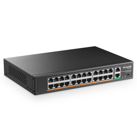 mokerlink 24 Port PoE Switch, 2 Gigabit Uplink Port, Puissance élevée 400W, Prise en Charge IEEE802.3af/at, PoE + Plug & Play No