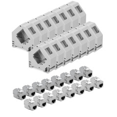 kwmobile 16x Module Keystone RJ45 Cat 6a - Modules de Brassage pour Branchement Câble RJ45 - Connecteur Blindé avec Support pour