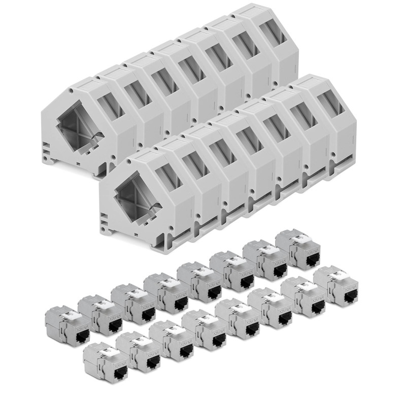 kwmobile 16x Module Keystone RJ45 Cat 6a - Modules de Brassage pour Branchement Câble RJ45 - Connecteur Blindé avec Support pour kwmobile 16x Module Keystone RJ45 Cat 6a - Modules de Brassage pour Branchement Câble RJ45 - Connecteur Blindé avec Support pour